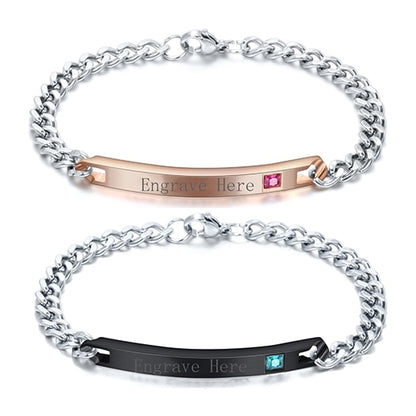 Customized Jewelry Free Engraving Couple Bracelets Stainless Steel Crystal Charm Bracelets For Women Men