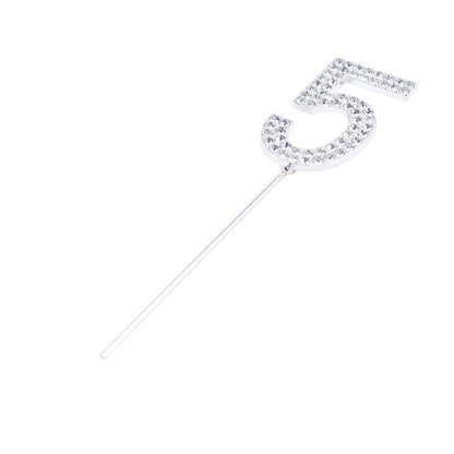 1Pc Glitter Alloy Rhinestone Number Cake Toppers Baby Shower Birthday Decoration Wedding Gold Silver Digital Cakes Dessert Decor