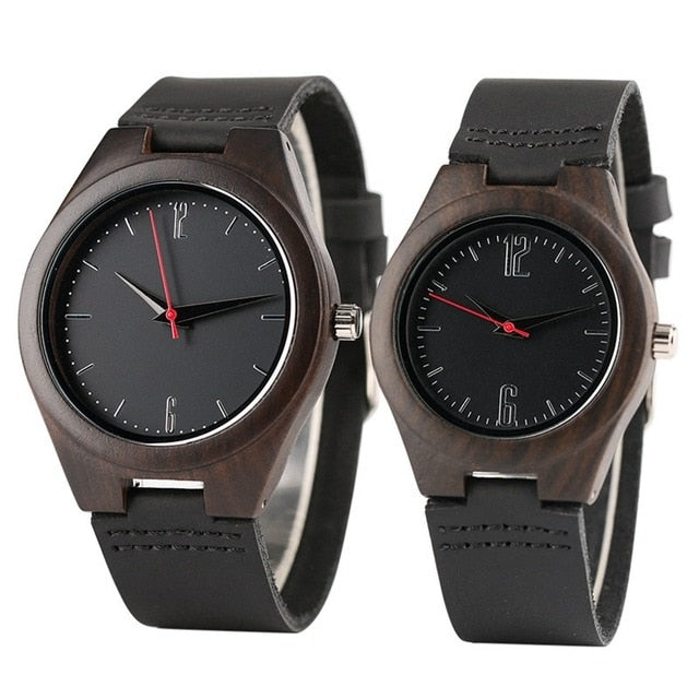 Lovers Gifts Luxury Royal Ebony Wood Watch Mens Fashion Wooden Women Dress Clocks Male Genuine Leather Valentine's Day Relojes