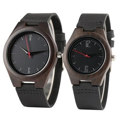 Lovers Gifts Luxury Royal Ebony Wood Watch Mens Fashion Wooden Women Dress Clocks Male Genuine Leather Valentine's Day Relojes