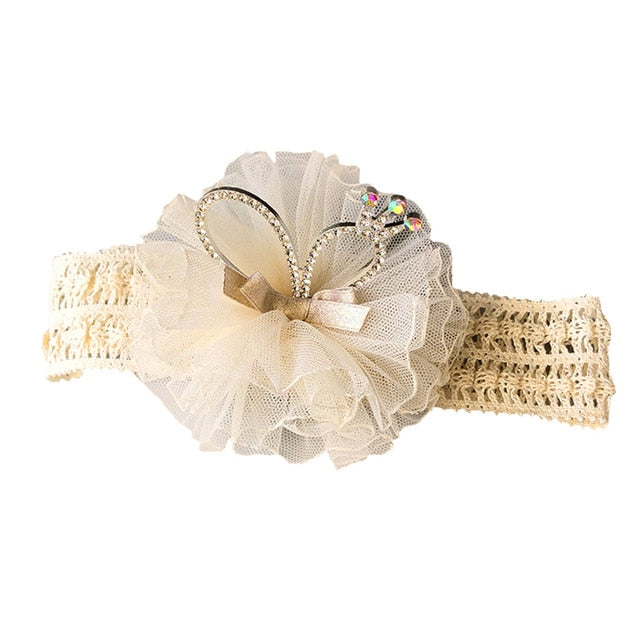 Balleenshiny Infant Child Hair Band Three-dimensional Alloy Rhinestone Crown Headdress Baby Girl Mesh Elastic Headband Turban
