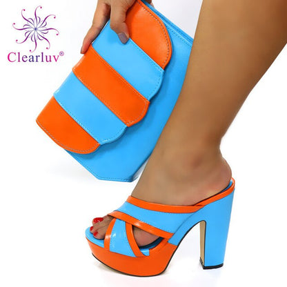 New Arrival Ladies Shoes Summer Slippers Good Quality Italian Shoes with Matching Bag for Evening Party Ladies Sexy High Heels