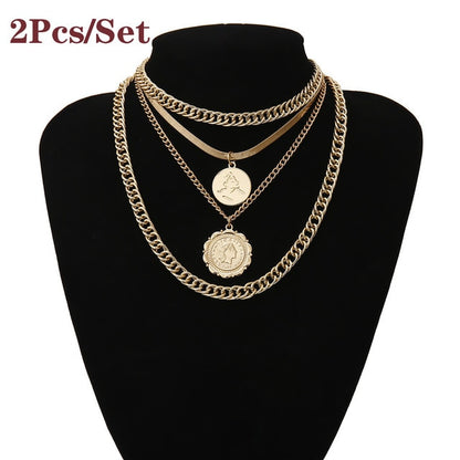 Ingemark Punk Miami Cuban Choker Necklace Colar Hip Hop Big Thick Chunky Chain Fashion Queen Coin Pendant Necklace Women Jewelry