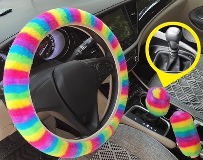 New 3pcs/set Winter Faux Wool Car Steering Wheel Cover for women Car seat Cover Fuzzy Car Interior Accessories Car styling
