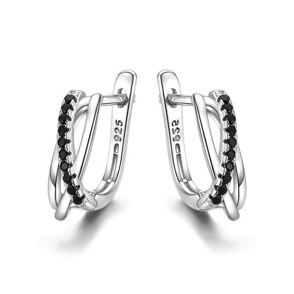 Classic Genuine 925 Sterling Silver Jewelry Black Spinel Stone Cute Stud Earrings for Women Bijoux Femme Boucles d'oreilles I023