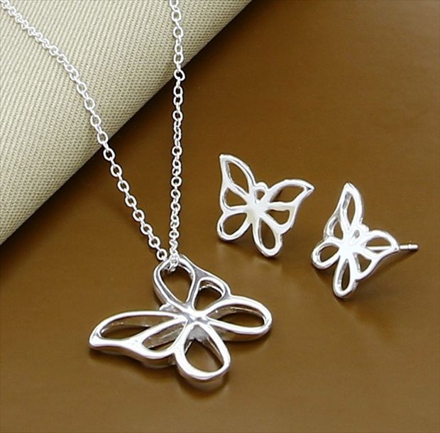 New Trendy 925 Sterling Silver Jewelry Sets Simple Fashion Insect Moon Round Ball Necklace Earrings Sets For Woman Gift