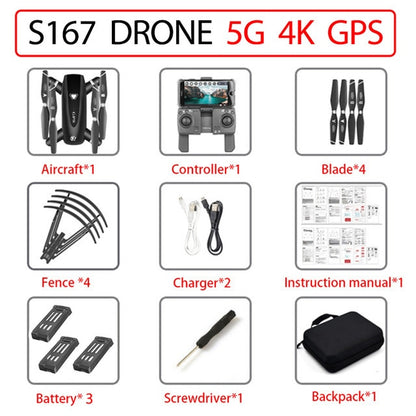 S167 GPS Drone With Camera 5G RC Quadcopter Drones HD 4K WIFI FPV Foldable Off-Point Flying Photos Video Dron Helicopter Toy