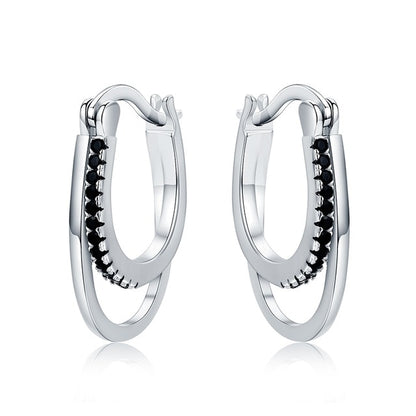 Classic Genuine 925 Sterling Silver Jewelry Black Spinel Stone Cute Stud Earrings for Women Bijoux Femme Boucles d'oreilles I023