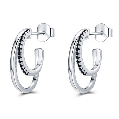 Classic Genuine 925 Sterling Silver Jewelry Black Spinel Stone Cute Stud Earrings for Women Bijoux Femme Boucles d'oreilles I023