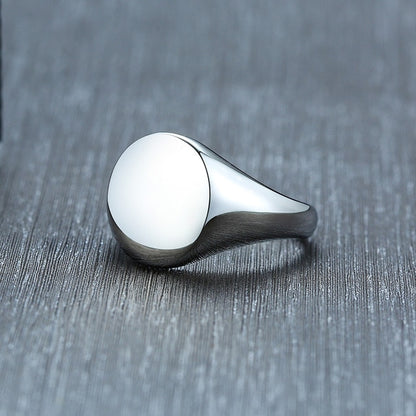 Vnox Chic Customize 14mm Signet Ring for Women Glossy Stainless Steel Round Top Stamp Band Minimalist Cool Personalized Jewelry