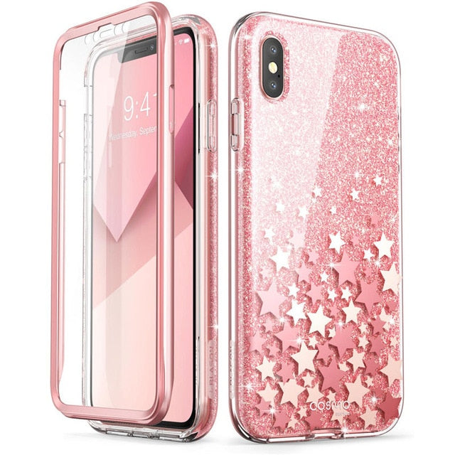 I-BLASON For iPhone X Xs Case 5.8 inch Cosmo Series Full-Body Shinning Glitter Marble Bumper Case with Built-in Screen Protector