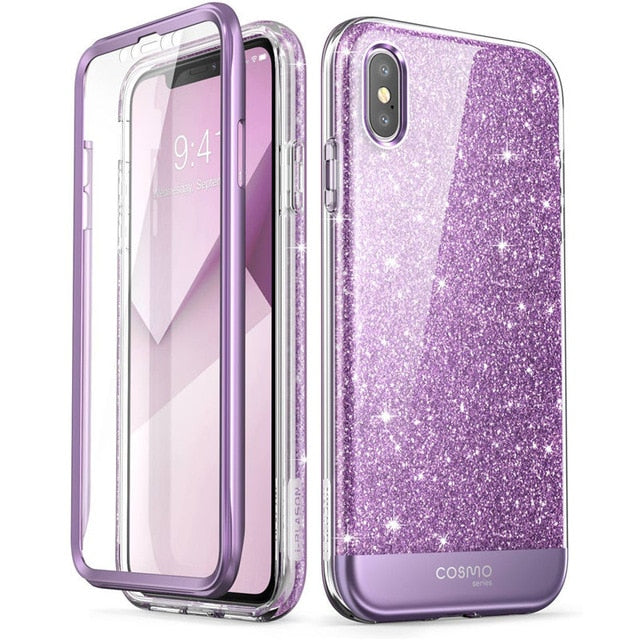 I-BLASON For iPhone X Xs Case 5.8 inch Cosmo Series Full-Body Shinning Glitter Marble Bumper Case with Built-in Screen Protector