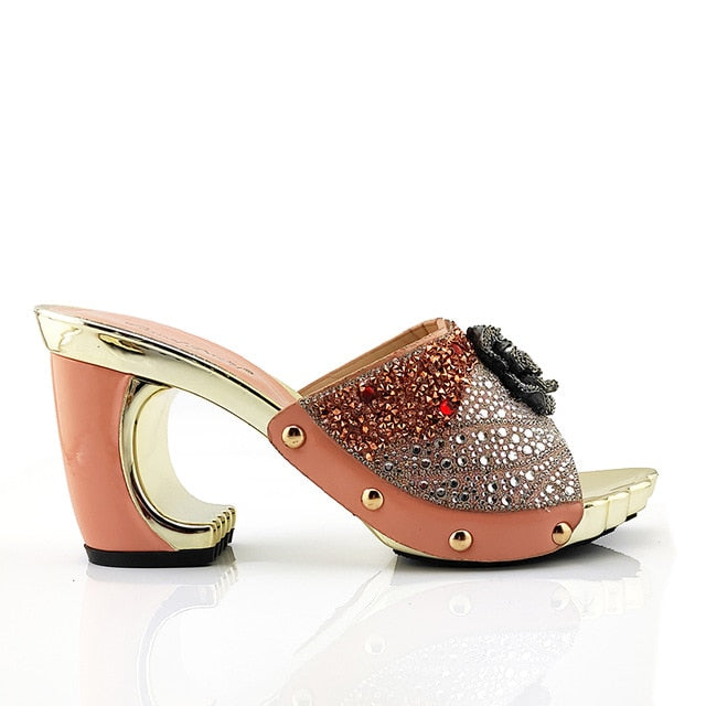 2020 New Arrival Fashionable Italian Shoes and Bag Sets Silver Color Women's Shoes with Appliques for African lady Sandals