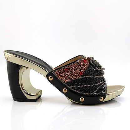 2020 New Arrival Fashionable Italian Shoes and Bag Sets Silver Color Women's Shoes with Appliques for African lady Sandals