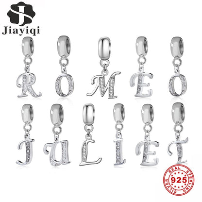 Jiayiqi A To Z Letter Charms 925 Sterling Silver CZ Beads Fit Women Charms Silver 925 Original DIY Jewelry Gift Making