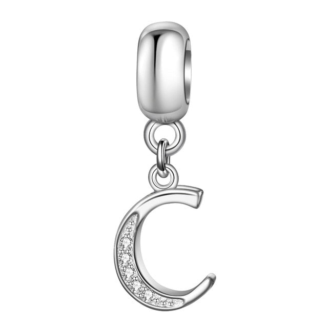 Jiayiqi A To Z Letter Charms 925 Sterling Silver CZ Beads Fit Women Charms Silver 925 Original DIY Jewelry Gift Making