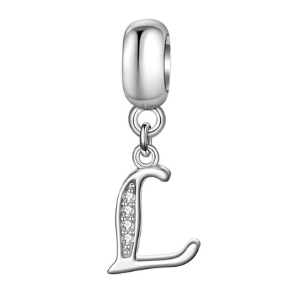 Jiayiqi A To Z Letter Charms 925 Sterling Silver CZ Beads Fit Women Charms Silver 925 Original DIY Jewelry Gift Making