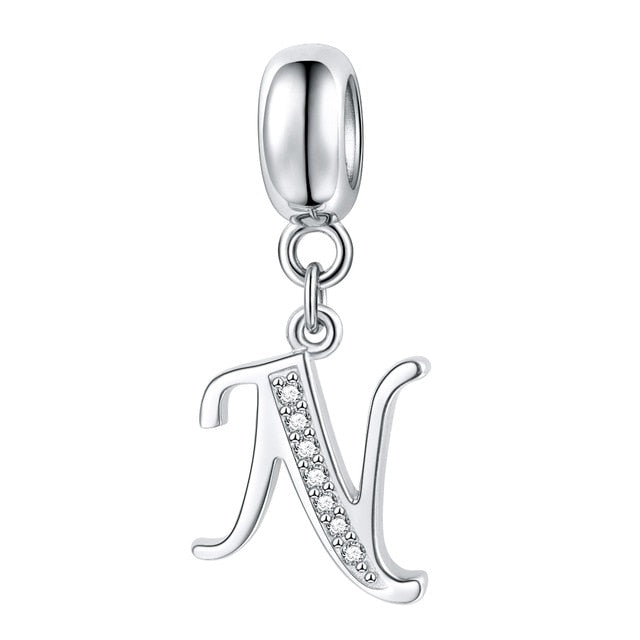 Jiayiqi A To Z Letter Charms 925 Sterling Silver CZ Beads Fit Women Charms Silver 925 Original DIY Jewelry Gift Making