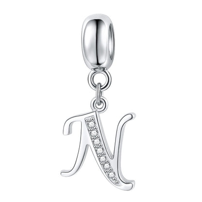Jiayiqi A To Z Letter Charms 925 Sterling Silver CZ Beads Fit Women Charms Silver 925 Original DIY Jewelry Gift Making