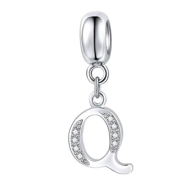 Jiayiqi A To Z Letter Charms 925 Sterling Silver CZ Beads Fit Women Charms Silver 925 Original DIY Jewelry Gift Making