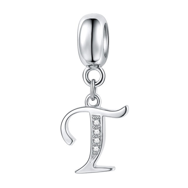 Jiayiqi A To Z Letter Charms 925 Sterling Silver CZ Beads Fit Women Charms Silver 925 Original DIY Jewelry Gift Making