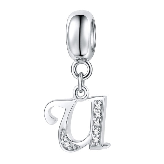 Jiayiqi A To Z Letter Charms 925 Sterling Silver CZ Beads Fit Women Charms Silver 925 Original DIY Jewelry Gift Making