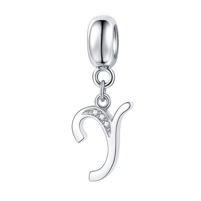 Jiayiqi A To Z Letter Charms 925 Sterling Silver CZ Beads Fit Women Charms Silver 925 Original DIY Jewelry Gift Making