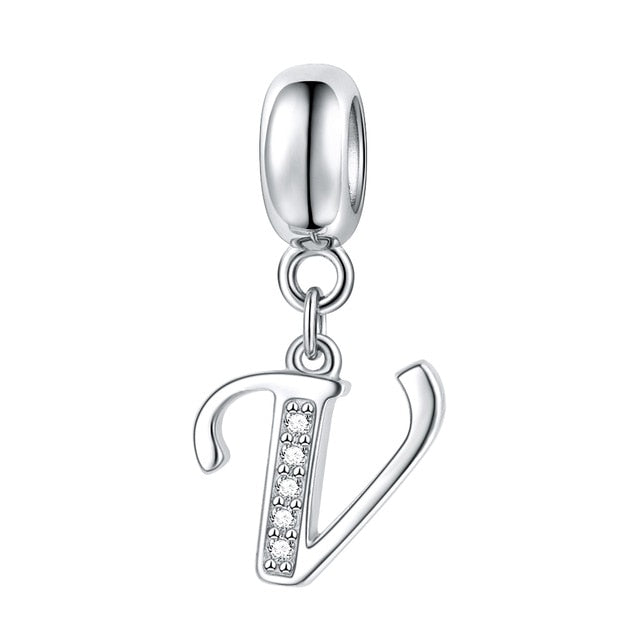 Jiayiqi A To Z Letter Charms 925 Sterling Silver CZ Beads Fit Women Charms Silver 925 Original DIY Jewelry Gift Making