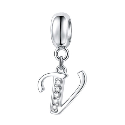 Jiayiqi A To Z Letter Charms 925 Sterling Silver CZ Beads Fit Women Charms Silver 925 Original DIY Jewelry Gift Making