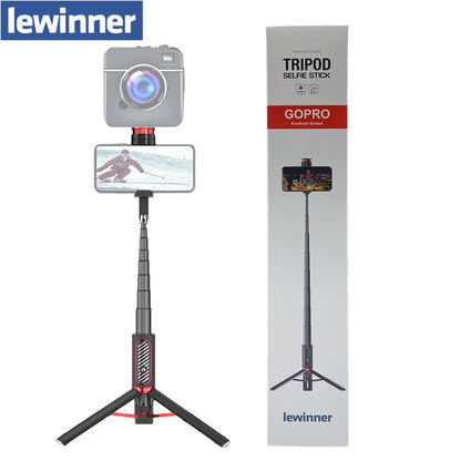 Lewinner LW-202pro Sport All In One Portable bluetooth Tripod Selfie Stick Monopod for Gopro 7 6 5 Sports Action 1/4 Screw View