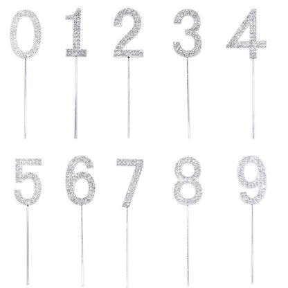 1Pc Glitter Alloy Rhinestone Number Cake Toppers Baby Shower Birthday Decoration Wedding Gold Silver Digital Cakes Dessert Decor