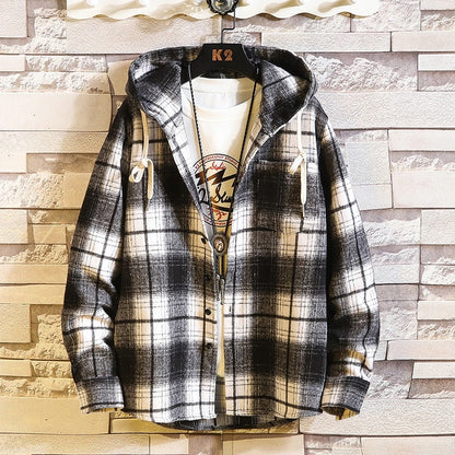 Casual Brand With Hooded Plaid Shirt Men'S Fleece Red Shirts Long Sleeves 2020 New Spring Autumn Plus OverSize M-6XL