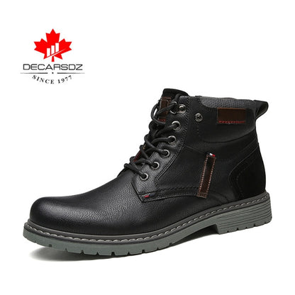DECARSDZ Men Boots Autumn Comfy Durable outsole Lace-up Fashion Shoes Men 2020 Leather Casual Boots Men Brand design Men's Boots