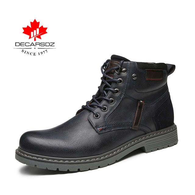 DECARSDZ Men Boots Autumn Comfy Durable outsole Lace-up Fashion Shoes Men 2020 Leather Casual Boots Men Brand design Men's Boots