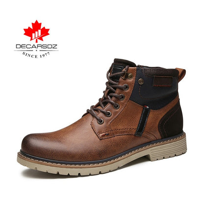 DECARSDZ Men Boots Autumn Comfy Durable outsole Lace-up Fashion Shoes Men 2020 Leather Casual Boots Men Brand design Men's Boots