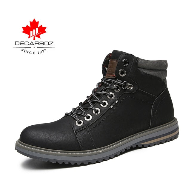 DECARSDZ Men Boots Lace-up Leather Shoes Popular Comfy Autumn Men Shoes Men Casual Boots Fashion Men's Boots Hiking Botas Hombre