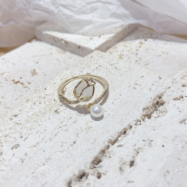 MENGJIQIAO Fashion Elegant Cute Opal Rose Flower Stud Earrings For Women Students Delicate Micro Paved Zircon Jewelry Oorbellen