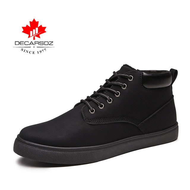 DECARSDZ Men Winter Boots 2020 Fashion Warm Short Plush Men's Boots Men Casual Shoes Men Comfy Lace-up Leather Brand Snow Boots