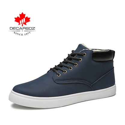 DECARSDZ Men Winter Boots 2020 Fashion Warm Short Plush Men's Boots Men Casual Shoes Men Comfy Lace-up Leather Brand Snow Boots