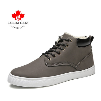 DECARSDZ Men Winter Boots 2020 Fashion Warm Short Plush Men's Boots Men Casual Shoes Men Comfy Lace-up Leather Brand Snow Boots