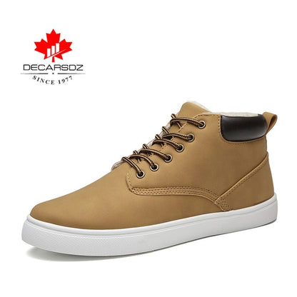 DECARSDZ Men Winter Boots 2020 Fashion Warm Short Plush Men's Boots Men Casual Shoes Men Comfy Lace-up Leather Brand Snow Boots