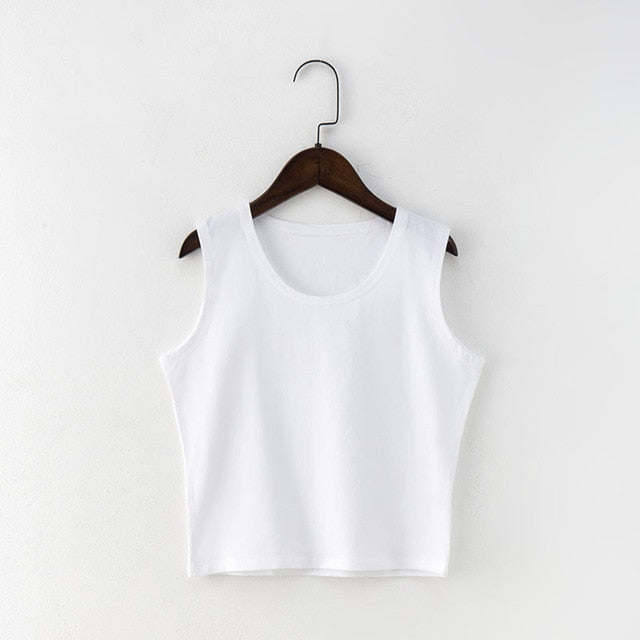 Black Round Neck Sleeveless Harajuku Women's T-Shirt Cotton Crop Top Women's Shirt Girls Lady Tee Tops Streetwear Camiseta Mujer