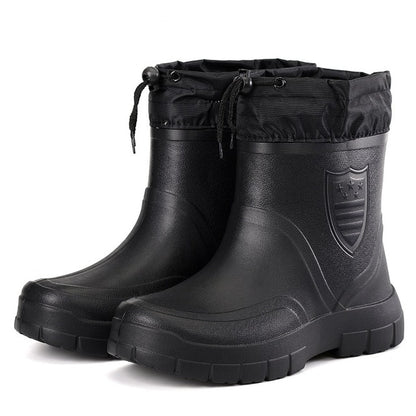 Fashion Winter Men's Rain Boots Plush Warm Men's Ankle Work Boots Waterproof Fishing Men Wellies Winter Boots Zapatillas Hombre