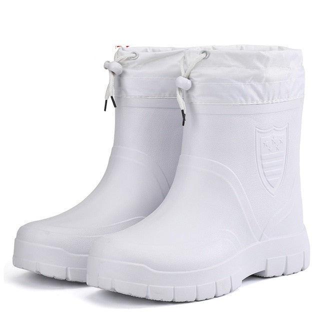 Fashion Winter Men's Rain Boots Plush Warm Men's Ankle Work Boots Waterproof Fishing Men Wellies Winter Boots Zapatillas Hombre