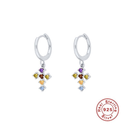 CANNER Real 925 Sterling Silver Earrings For Women Pearl French Cross Lightning Earrings Hoops Three Zircon Diamond Jewelry