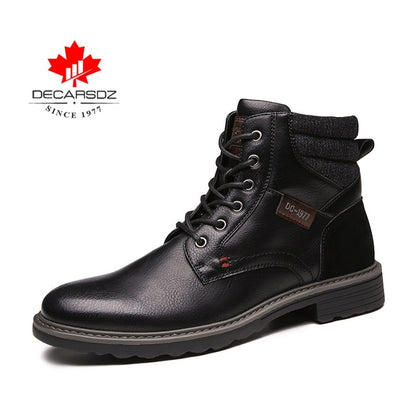 DECARSDZ Men Boots Comfy Lace-up High Quality Leather Men's Boots 2020 Autumn Fashion Shoes Man Durable outsole Men Casual Boots