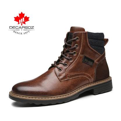 DECARSDZ Men Boots Comfy Lace-up High Quality Leather Men's Boots 2020 Autumn Fashion Shoes Man Durable outsole Men Casual Boots