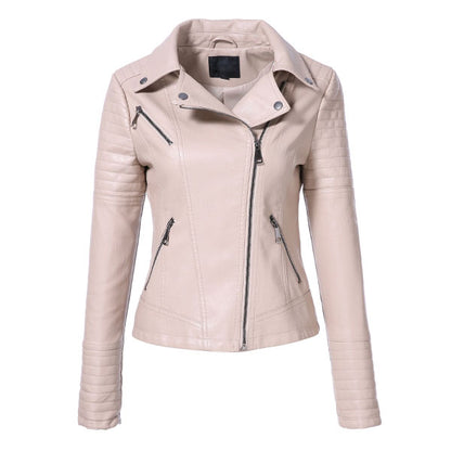 AORRYVLA New Spring Autumn Women's Moto Biker Zipper Jacket Turn Down Collar Black PU Faux Leather Jacket Slim Lady Basic  Coat