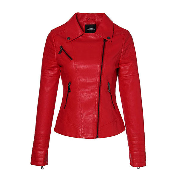 AORRYVLA New Spring Autumn Women's Moto Biker Zipper Jacket Turn Down Collar Black PU Faux Leather Jacket Slim Lady Basic  Coat