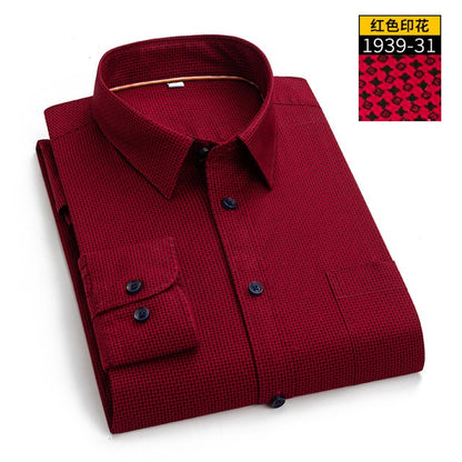 Regular Long Sleeve Men's Business Casual Shirt  Autumn Slim Top Blouse  Fit Fashion Print 97% Cotton Dress Shirts Asia Size